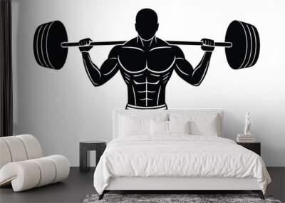 Male Model Lifting Weights Silhouette, Gym Workout, Fitness Illustration, Strength Training Silhouette Wall mural