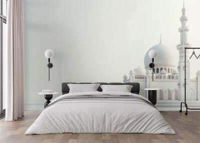 Miniature white mosque with 1 pillar and empty space, design for Islamic themed poster banner decoration card Wall mural