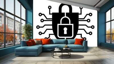 Silhouette of Cybersecurity Lock, Vector Illustration, Secure Lock Icon, Cybersecurity Protection Design Wall mural