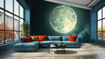 view of full moon on dark sky for design of decorative cards, backgrounds, wallpapers, banners and posters Wall mural