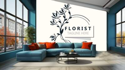 Florist logo beautiful floral leaf and flower vector art, icon graphic decoration business wedding template Wall mural