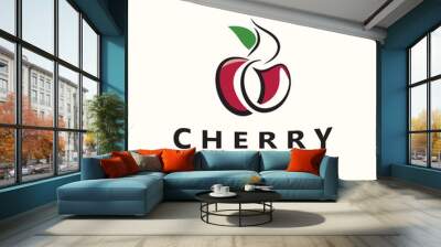 Red Cherry Fruit logo, vector illustration, Fruit business Design Wall mural