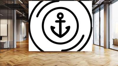 anchor on a vinyl disc, icon outline Wall mural