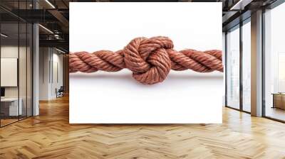 A close-up of a brown rope tied in a knot against a white background. Wall mural