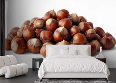 A pile of hazelnuts isolated on a white background. Wall mural