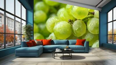 Close-up of seedless green Shine Muscat grape background Wall mural