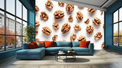 Delicious whole and broken walnuts, isolated on white background  Wall mural