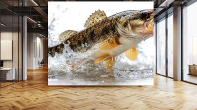 Zander fish isolated on white background. Pike perch river fish jumping out of water  Wall mural