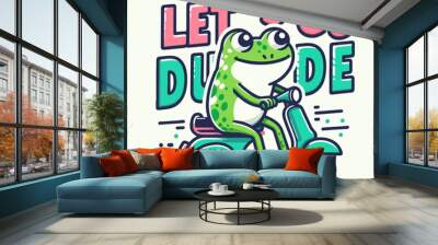 cool frog vector riding a scooter t-shirt art design Wall mural