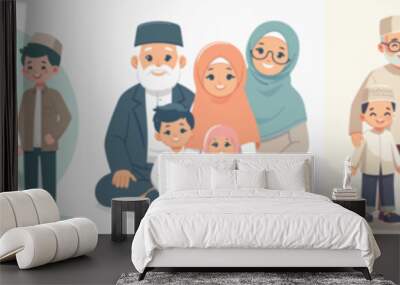 happy muslim family vector set Wall mural