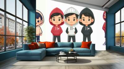 Set of Vector boy wearing a hoodie Wall mural