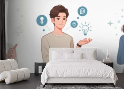 set of vector illustrations of a man and woman getting an idea in flat design style Wall mural