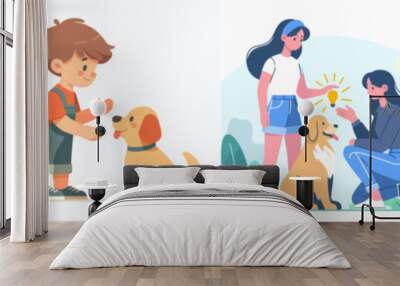 Set Vector illustration of people with pets in flat design style Wall mural