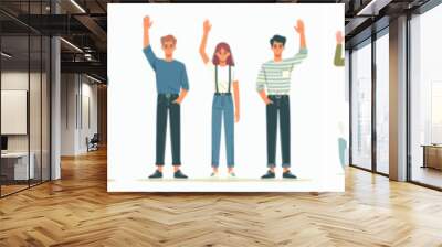 set vector men and women waving hands Wall mural