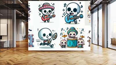 set vector of skeleton cartoon illustration Wall mural