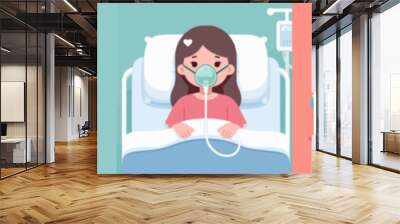 set Vector patient lying in hospital bed with oxygen mask Wall mural