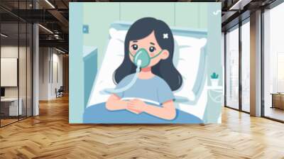 set Vector patient lying in hospital bed with oxygen mask Wall mural