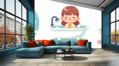 vector collection of little girls taking a bath Wall mural