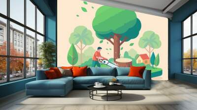 vector collection of men cutting down trees Wall mural