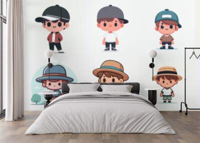 vector set of boys wearing hats Wall mural