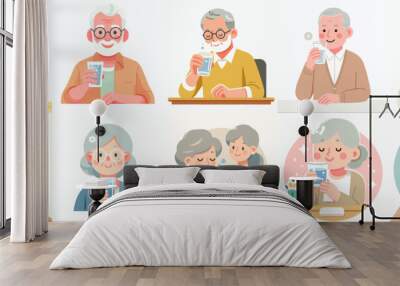 vector set of grandparents drinking water Wall mural