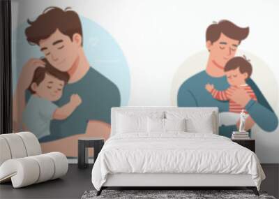 vector set of illustrations of a father and mother are holding a baby Wall mural