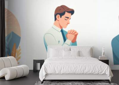 vector set of illustrations of Christian man praying Wall mural