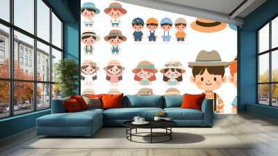 vector set of little children wearing hats Wall mural