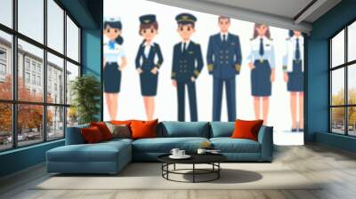 vector set of pilots standing Wall mural