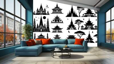 vector set of temple silhouettes Wall mural