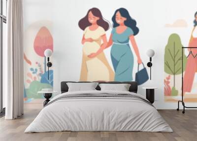 vector set of two pregnant women walking Wall mural