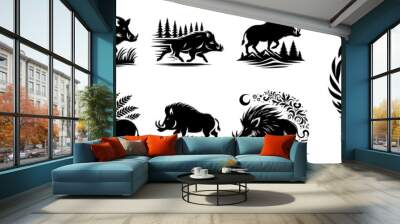 vector set of wild boar silhouettes Wall mural