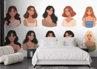 vector set of young women avatars Wall mural