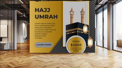 Hajj and Umrah Brochure Gold Travel and Tour Luxury with Kaaba and Lantern realistic 3d Simple Wall mural