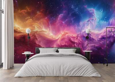 Abstract illustration, Colorful space galaxy cloud nebula. Stary night cosmos. Universe science astronomy. Supernova background wallpaper. Contrasting heaven and hell concept art Wall mural