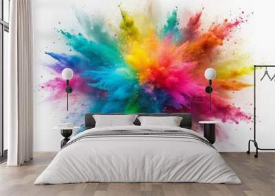 Colorful rainbow holi paint color powder explosion isolated white background Wall mural