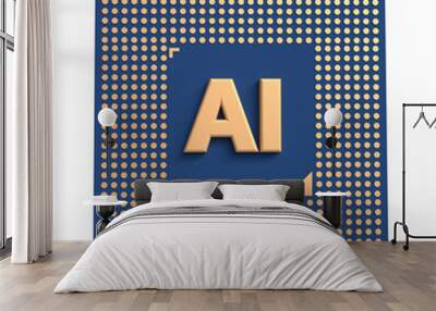 Electronic chipset IC with AI, integrated circuit, CPU Microchip line icon, Central processing unit, 
computer processor, vector Illustration, GPU Graphics processing unit symbol Wall mural