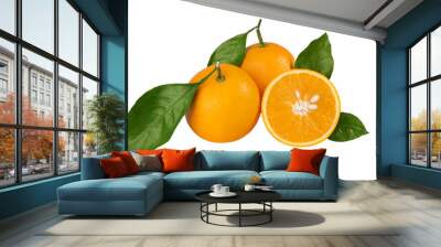 Fresh orange with leaves isolated on white background Wall mural