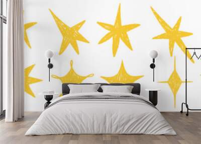 Crayon doodle with light, shine, twinkle of stars. Hand drawn vector illustration for kids in hand drawn style. Wall mural