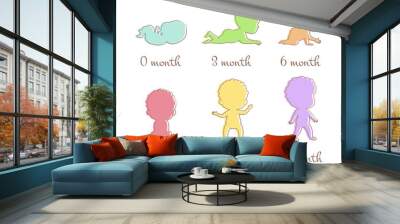 vector illustration baby growth process. baby development stages milestones first one year . child m Wall mural