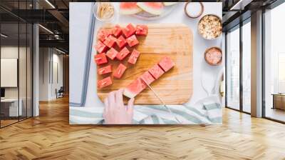 Chocolate covered watermelon bites Wall mural