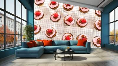 Chocolate raspberry cupcakes Wall mural