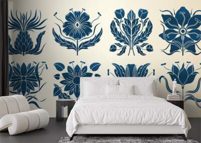 Art nouveau style flower plant basic element. 1920-1930 years vintage design. Symbol motif design. Wall mural