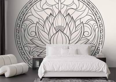 Elegant lotus flower bud and leaf in circle.The round design is made for oriental motif ornament. Wall mural