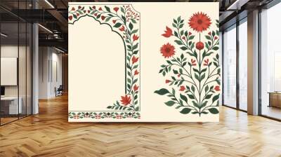 Mughal decorative ornamental floral. Vintage intricate traditional mughal style with flowers and foliage. Wall mural