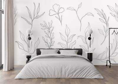 plant nature hand drawn set. collection botanical element.elegante vintage style. Wall mural