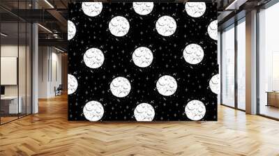 Seamless pattern moon abstract symbol space.Astrology background doodle style. Wall mural