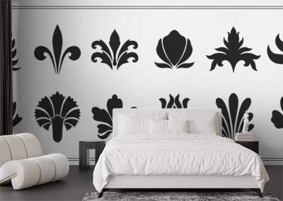 Text boarder divider for printing in typography. Floral elegant motif in silhouette. Art deco mirrored palmette. Wall mural