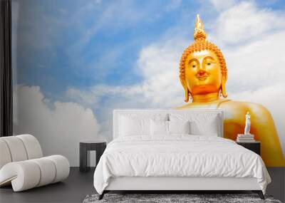 Big Golden Buddha with blue sky blue at Wat Muang, Ang Thong Province, Thailand Wall mural