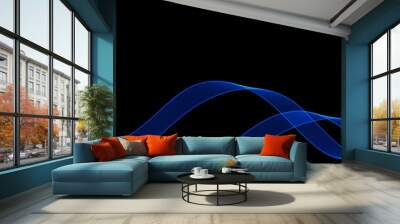 abstract blue line wave  black background.and curved caligraphic line strip. Wall mural